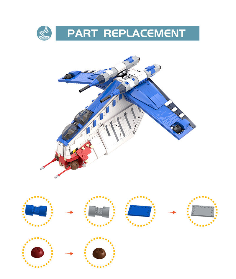 MOC Design Space War series blue color Republic Gunship with more modes building blocks toys