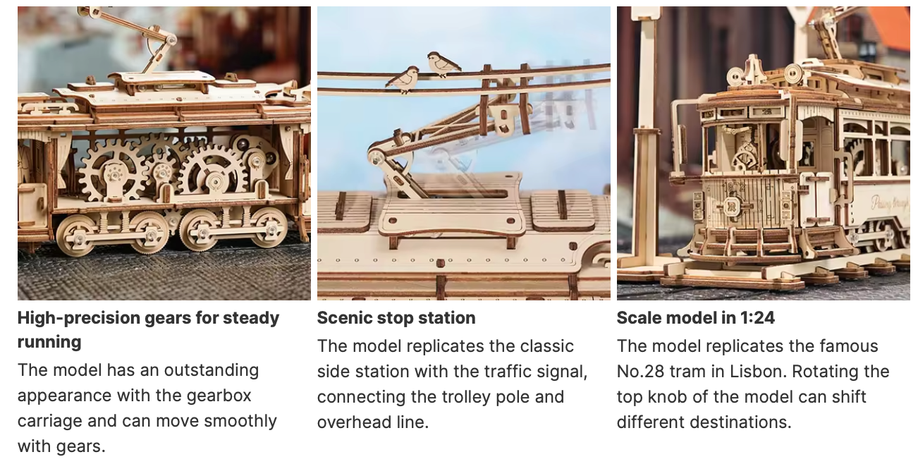 Robotime Rokr DIY Assemble Toys LK801 Wooden Classic City Tram Model Kits 3D Puzzles For Adults