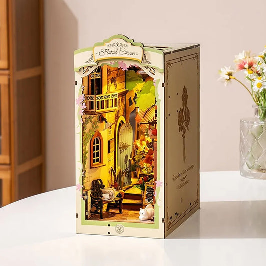 Robotime Rolife 3D Wooden Puzzles TGB09 Floral Corner Book Nook Christmas Gifts For Kids DIY Miniature House