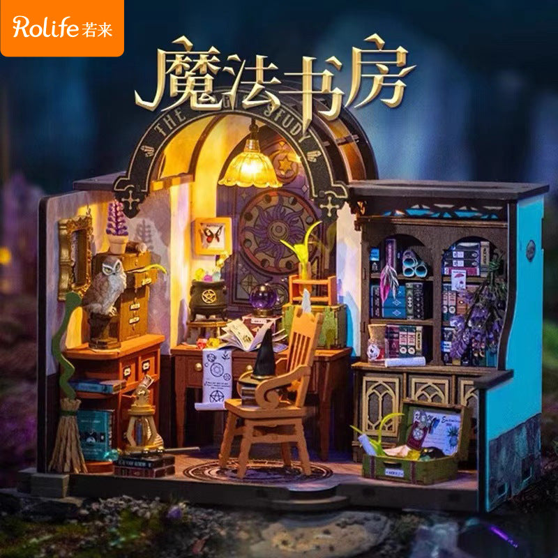 Robotime Rolife The Magic Study DIY Miniature House with Many Magic Note Books Dollhouse Decoration 3D Wooden Puzzle