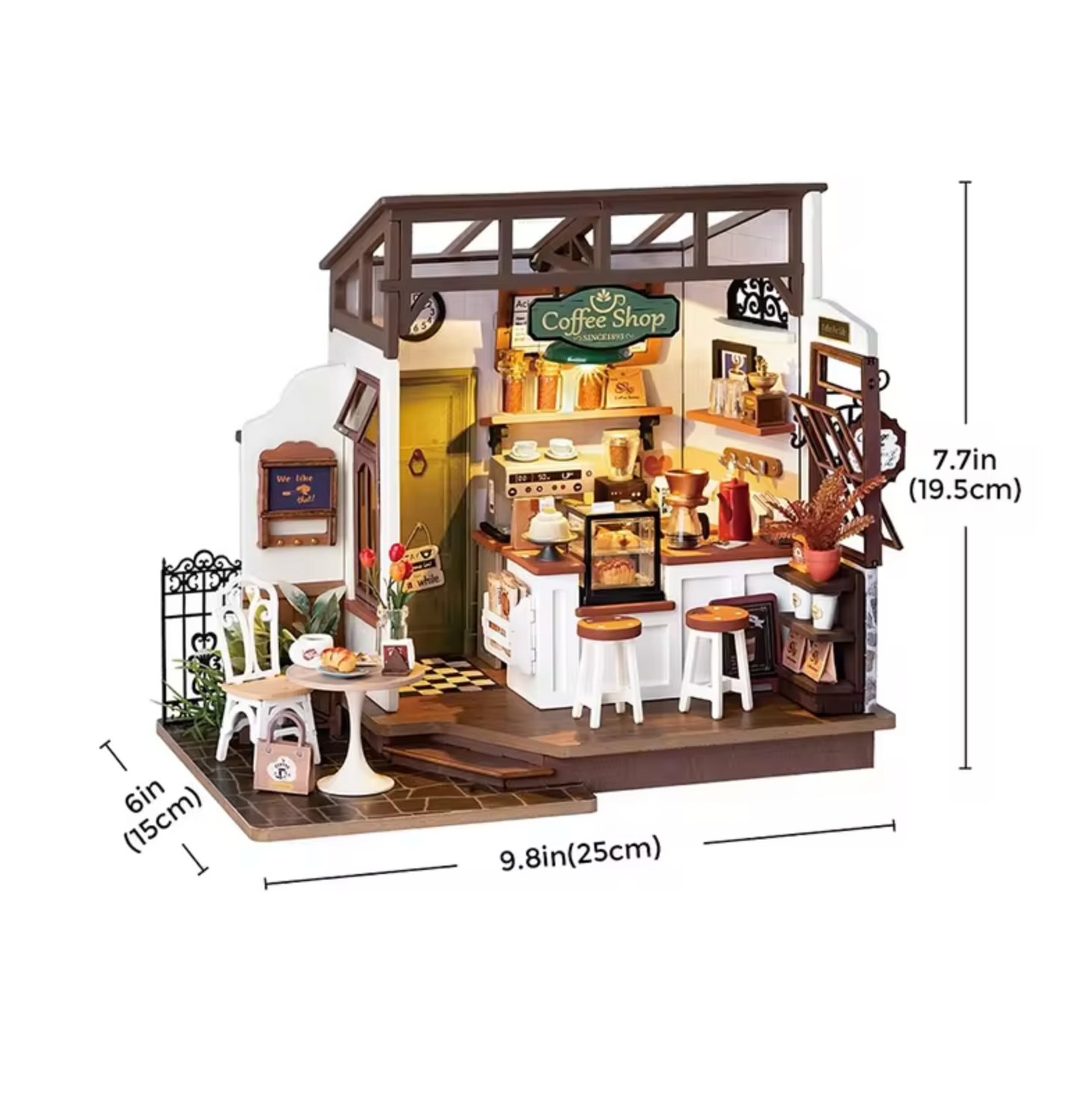 Robotime Rolife No.17 Café Miniature House Kit for Kids Adults DIY Dollhouse 3D Wooden Assembly Building Toys Home Decoration