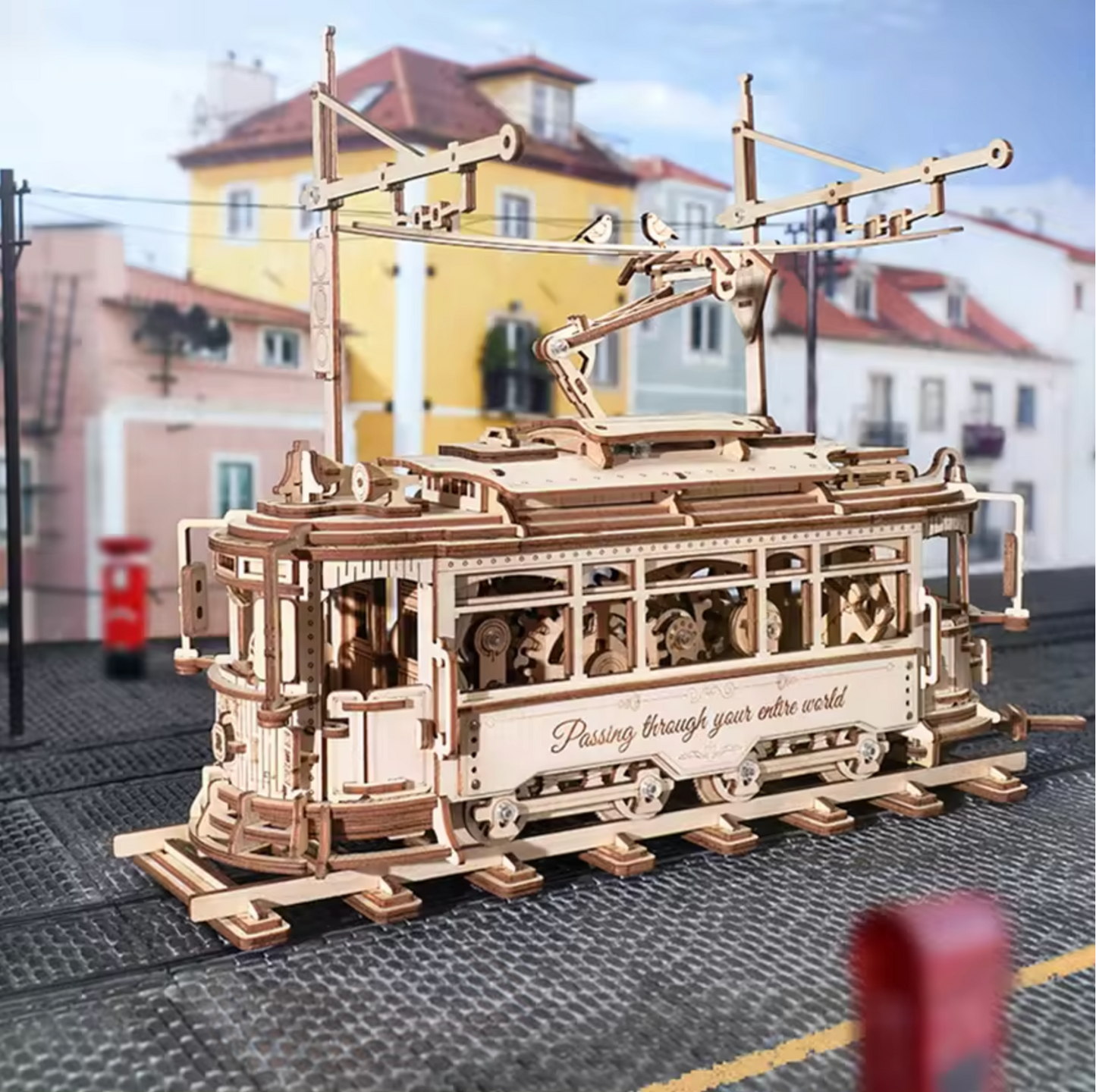 Robotime Rokr DIY Assemble Toys LK801 Wooden Classic City Tram Model Kits 3D Puzzles For Adults