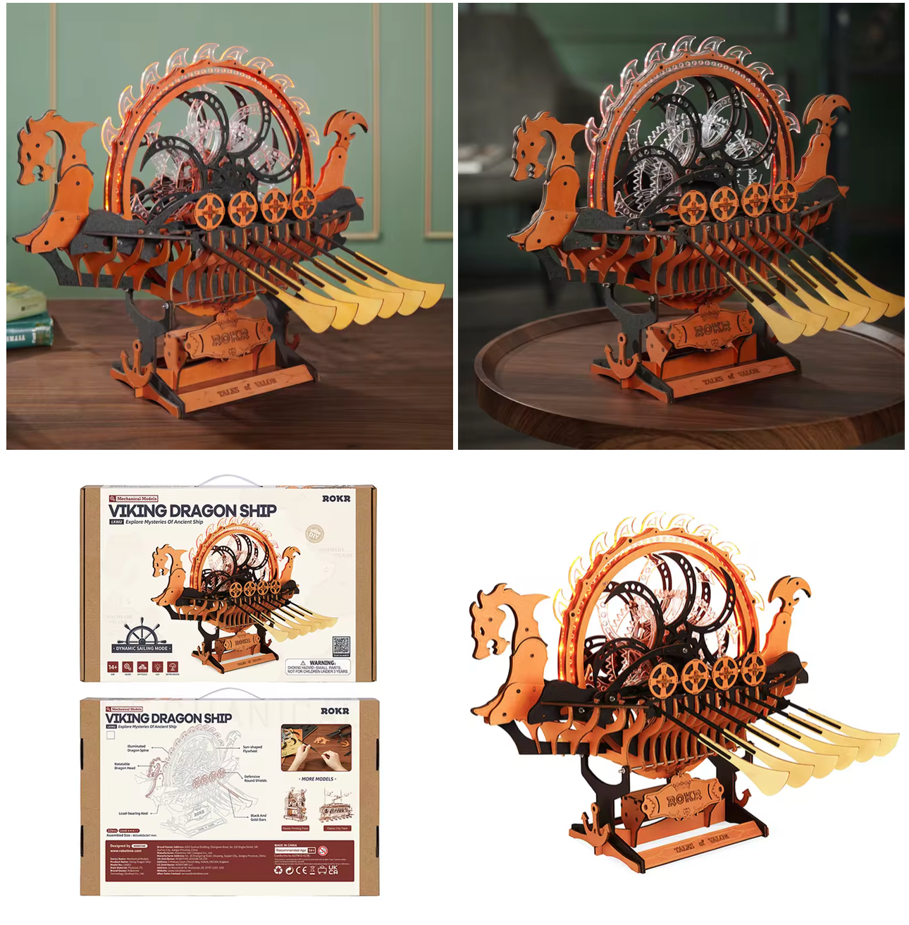 Robotime Rokr DIY Assemble Toys LK802 Viking Dragon Ship Mechanical Wood Crafts 3D Wooden Puzzles For Adults