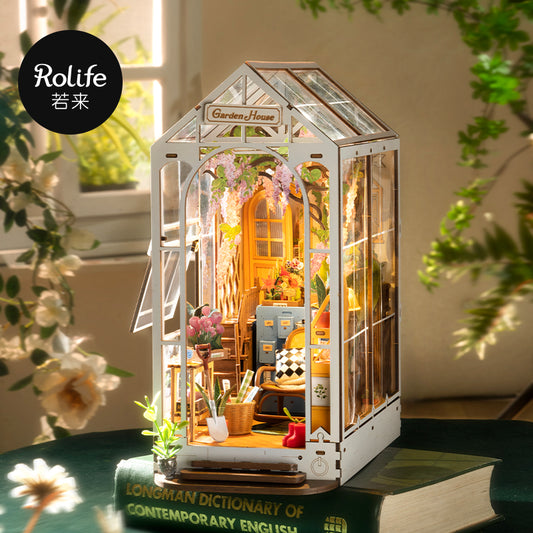 Robotime Rolife Assemble Toys TGB06 Garden House Bookends 3D Wooden Puzzle DIY Miniature House Book Nooks