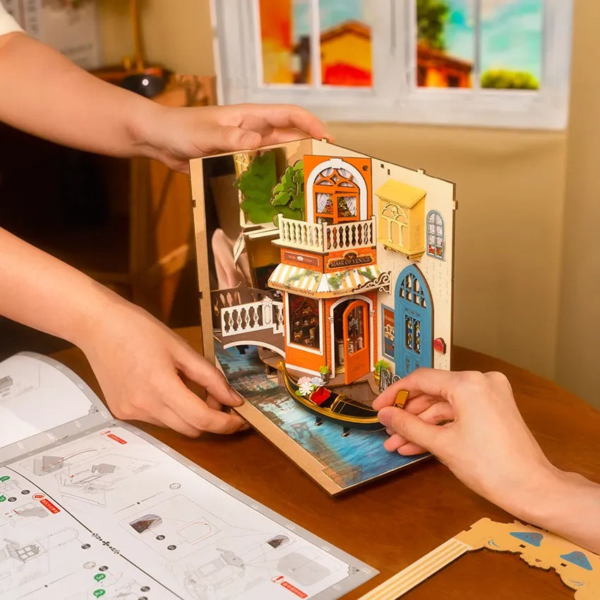 Robotime Rolife TGB08 Romantic Venice Miniature House 3D Wooden Puzzles DIY Book Nook Shelf Insert Christmas Gifts For Kids