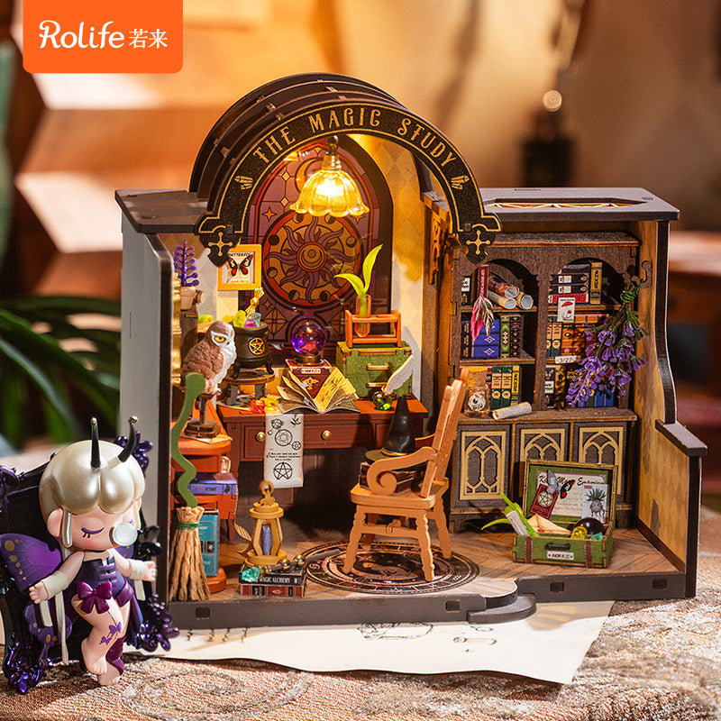 Robotime Rolife The Magic Study DIY Miniature House with Many Magic Note Books Dollhouse Decoration 3D Wooden Puzzle