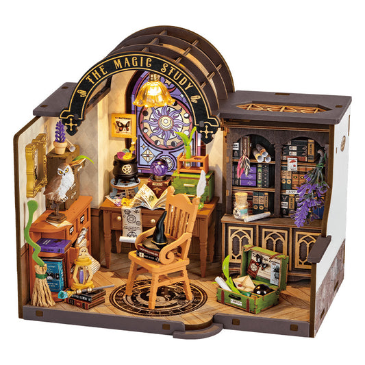 Robotime Rolife The Magic Study DIY Miniature House with Many Magic Note Books Dollhouse Decoration 3D Wooden Puzzle