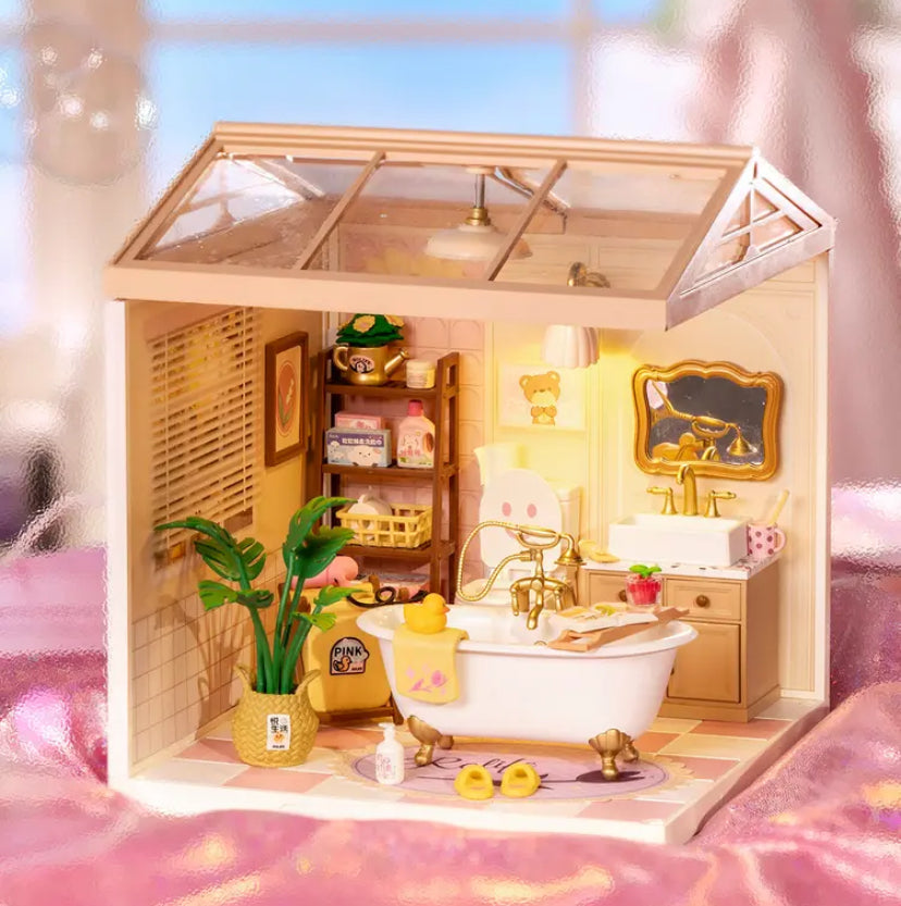 DW014 Robotime salle de bain Mini Dollhouse Kit de maison miniature à monter soi-même avec accessoires