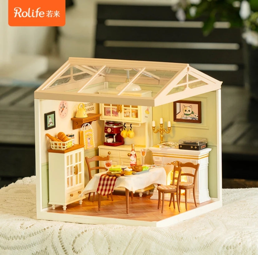 DW015 Dinning room Robotime Rolife 3D Plastic Puzzle Building Toy Kit DIY Miniature House