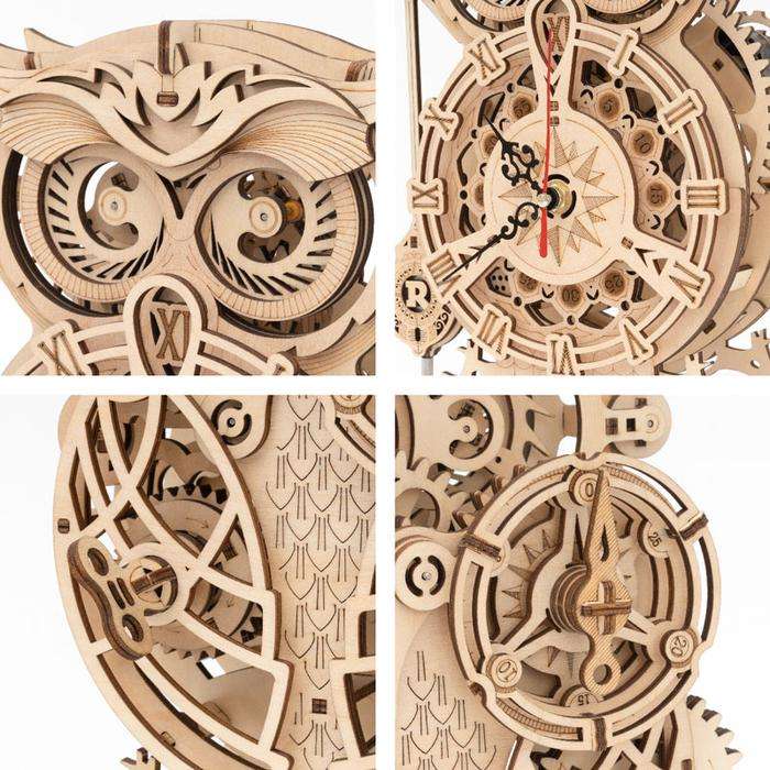 Robotime Rokr DIY Mechanical Owl Clock Model Kit Toys 3D Wooden Puzzles For Adults