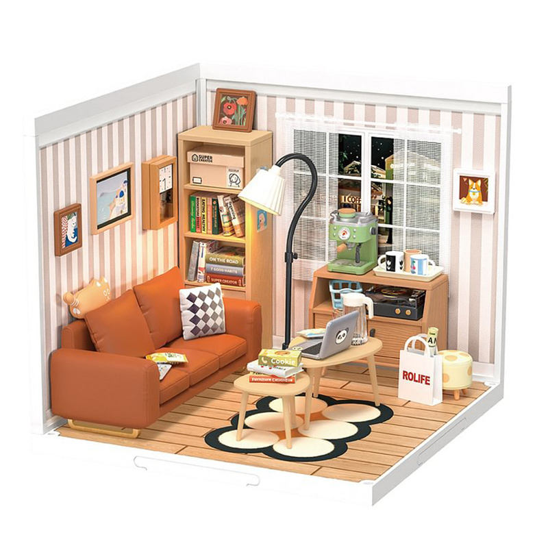 DW007 Cozy Living Lounge Robotime Rolife 3D Plastic Puzzle Building Toy Kit DIY Miniature House