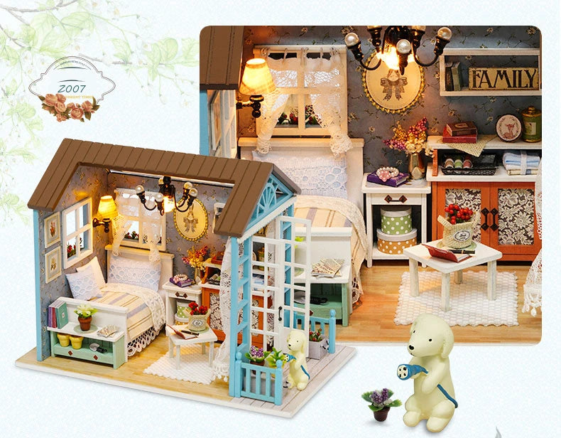 CUTEBEE Doll House Miniature DIY Dollhouse With Furnitures Wooden House Toys For Children  Holiday Times Z009