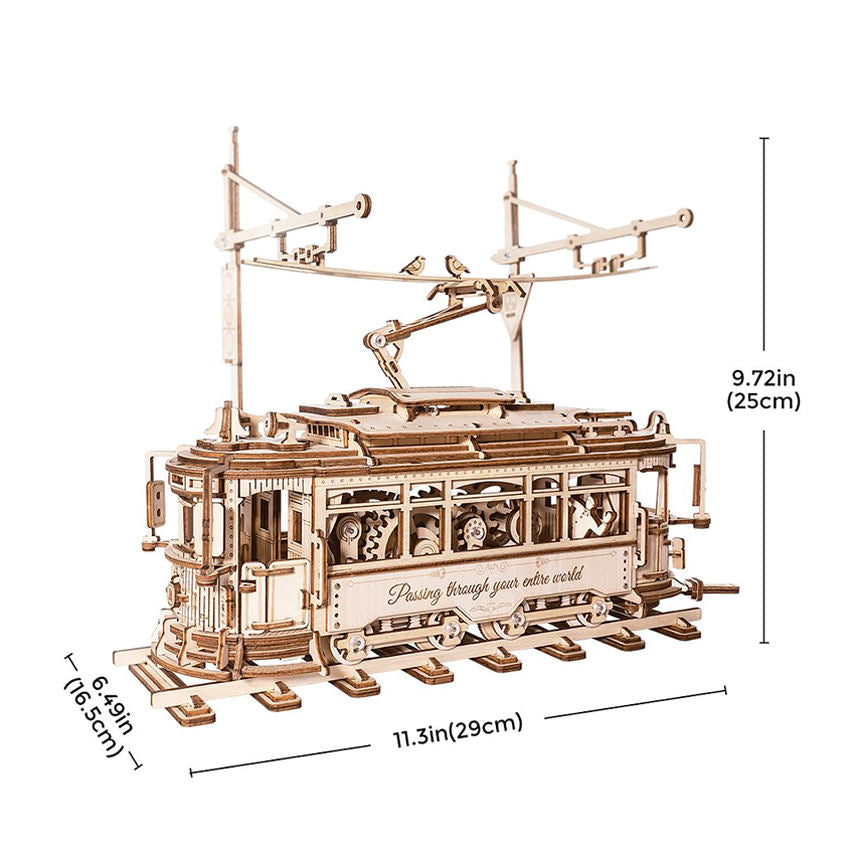 Robotime Rokr DIY Assemble Toys LK801 Wooden Classic City Tram Model Kits 3D Puzzles For Adults