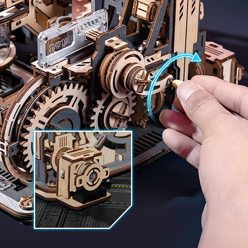 Robotime Rokr DIY Puzzles 3D Jouets d'assemblage Kit de modèle éducatif LGC01 Spaceport Wooden Marble Run