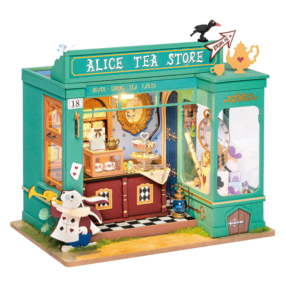 Robotime Rolife DG156 Alice's Tea Store DIY Miniature Doll House 3D Wooden Puzzles For Adults