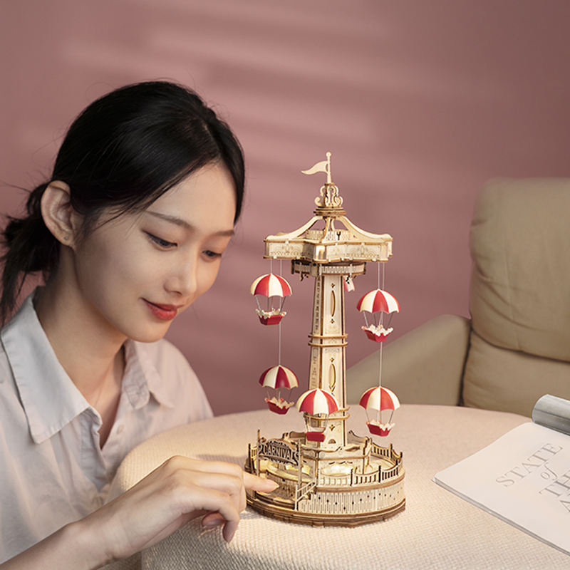 Robotime Rokr DIY Assemble Miniature Toys Music Box EA01 Parachute Tower Model Kits Wooden 3D Puzzles For Adults