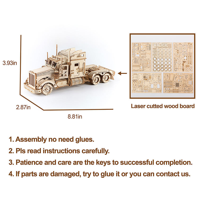 CPC Certificated Robotime Rokr Mechanical Heavy Truck Car Assembly Toy Wooden 3D Puzzle For Adults