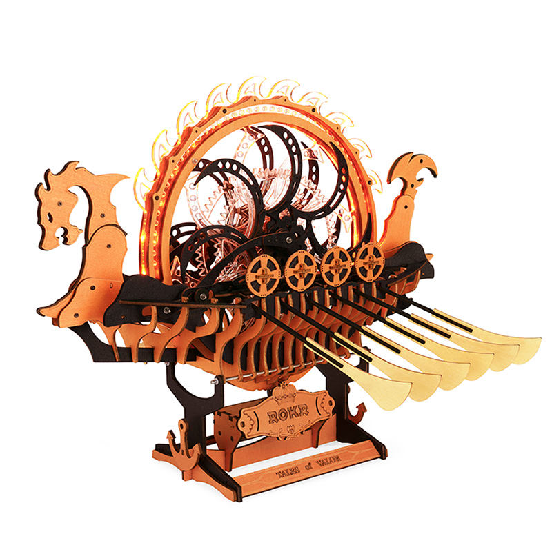 Robotime Rokr DIY Assemble Toys LK802 Viking Dragon Ship Mechanical Wood Crafts 3D Wooden Puzzles For Adults