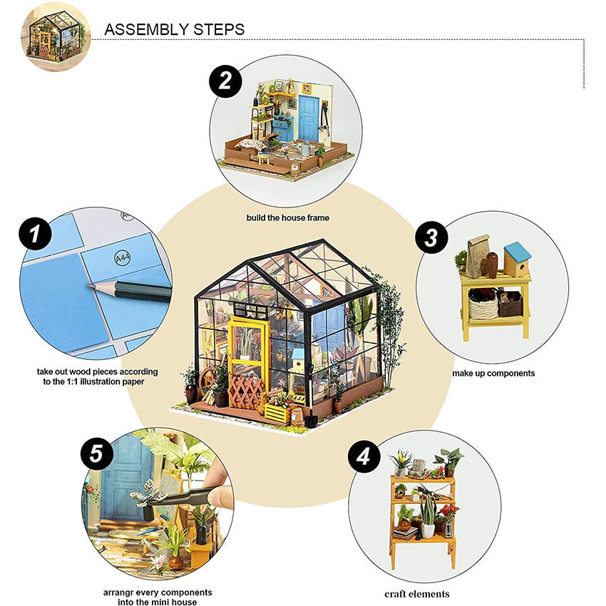 Assembled Toys DG104 Kathy's Green House 3D Wooden Puzzles DIY Miniature House Kit