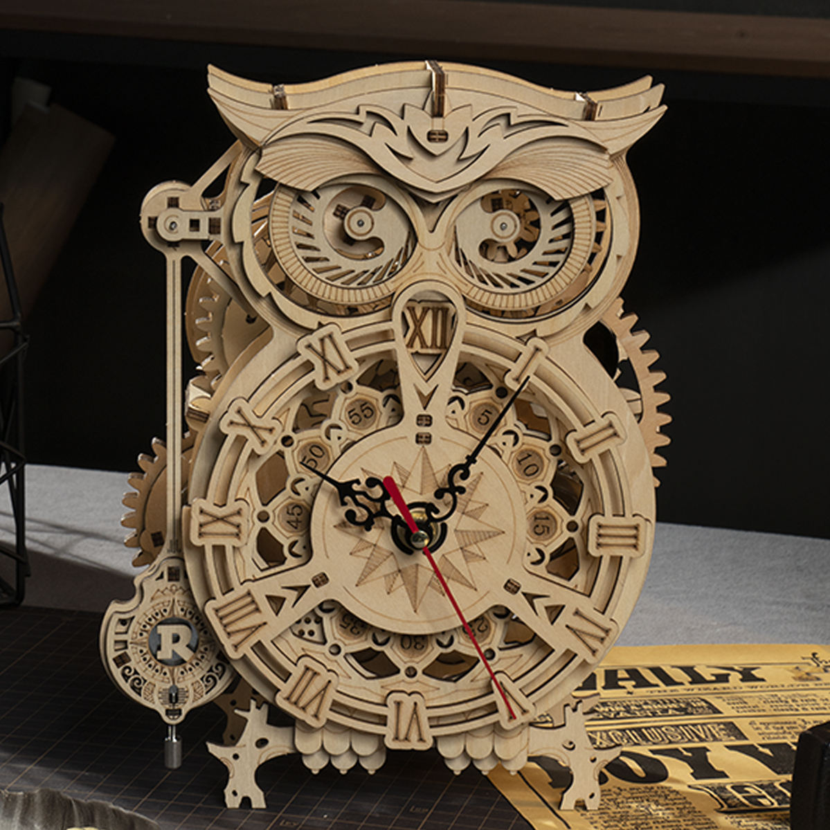 Robotime Rokr DIY Mechanical Owl Clock Model Kit Toys 3D Wooden Puzzles For Adults