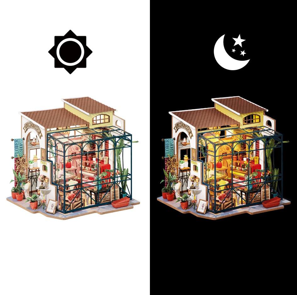 Robotime Rolife 3D Wooden Puzzles DG145 Emily's Flower Shop Model Kit DIY Miniature Doll House