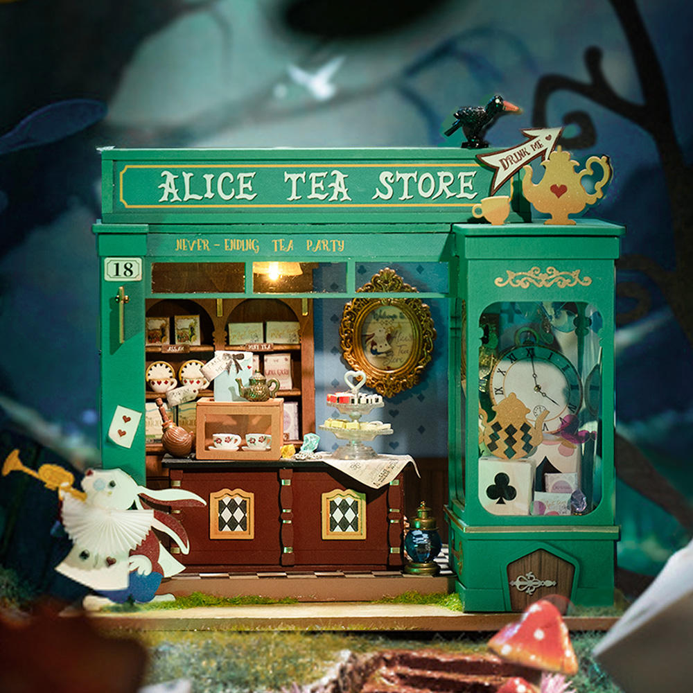 Robotime Rolife DG156 Alice's Tea Store DIY Miniature Doll House 3D Wooden Puzzles For Adults