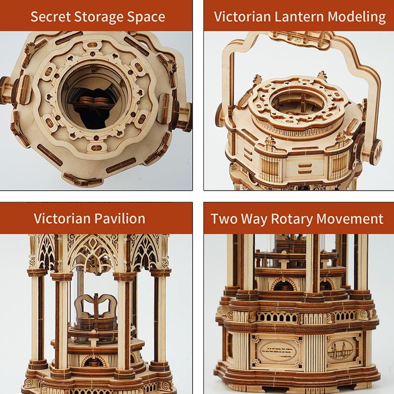 Robotime Rokr AMK61 Music Box Victorian Lantern Model Toys Wooden 3D Puzzles For Adults