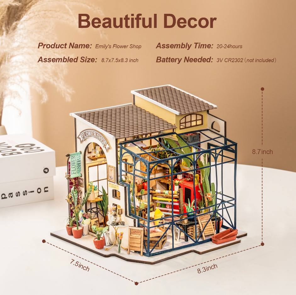 Robotime Rolife 3D Wooden Puzzles DG145 Emily's Flower Shop Model Kit DIY Miniature Doll House