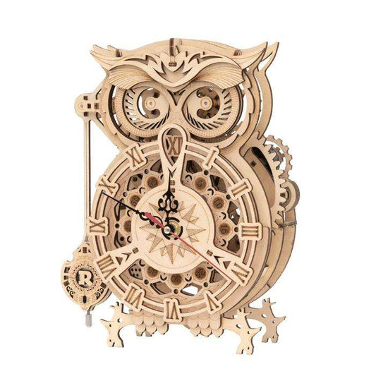 Robotime Rokr DIY Mechanical Owl Clock Model Kit Toys 3D Wooden Puzzles For Adults