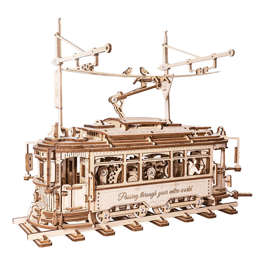 Robotime Rokr DIY Assemble Toys LK801 Wooden Classic City Tram Model Kits 3D Puzzles For Adults