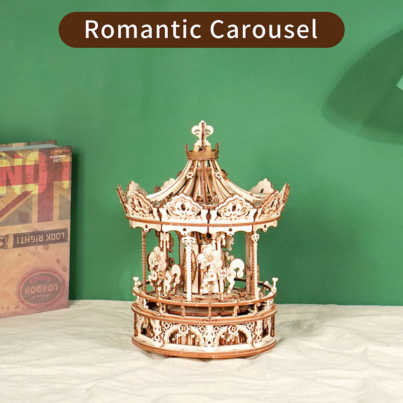 Robotime Valentines Gifts AMK62 Romantic Carousel 3D Wooden toys Diy Handmade Assembled Jigsaw Puzzle Pieces