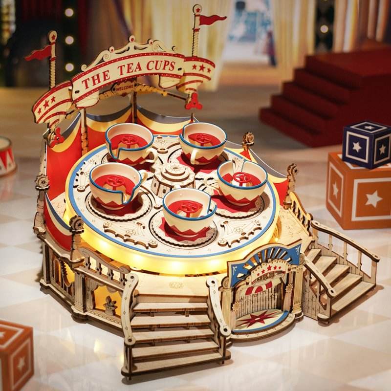 Robotime Rokr DIY Assemble Toys Music Box EA04 Tilt-A-Whirl Model Kits Wooden 3D Puzzles For Adults