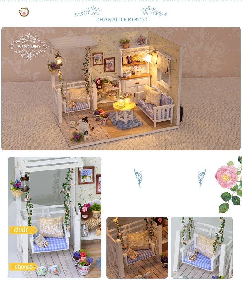 CUTEBEE Wooden Doll House 1:24 Handmade Miniature Doll House Model Building Kits Toy with Furniture For Children Adult Xmas Gift