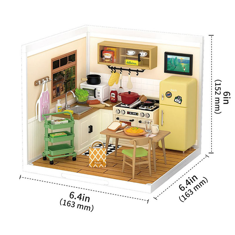 DW008 Robotime Rolife DIY Model Kit Happy Meals Kitchen 3D Plastic Puzzle DIY Miniature House