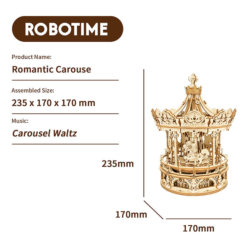 Robotime Valentines Gifts AMK62 Romantic Carousel 3D Wooden toys Diy Handmade Assembled Jigsaw Puzzle Pieces