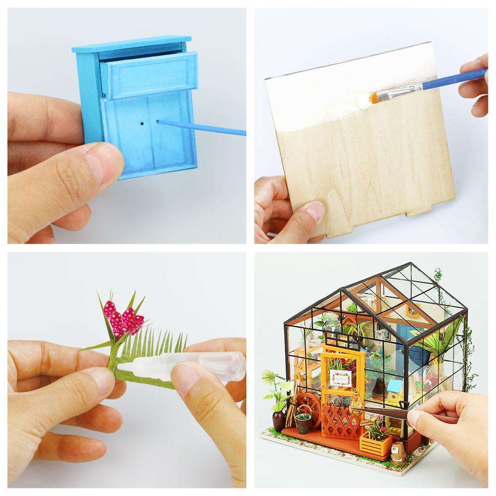 Assembled Toys DG104 Kathy's Green House 3D Wooden Puzzles DIY Miniature House Kit