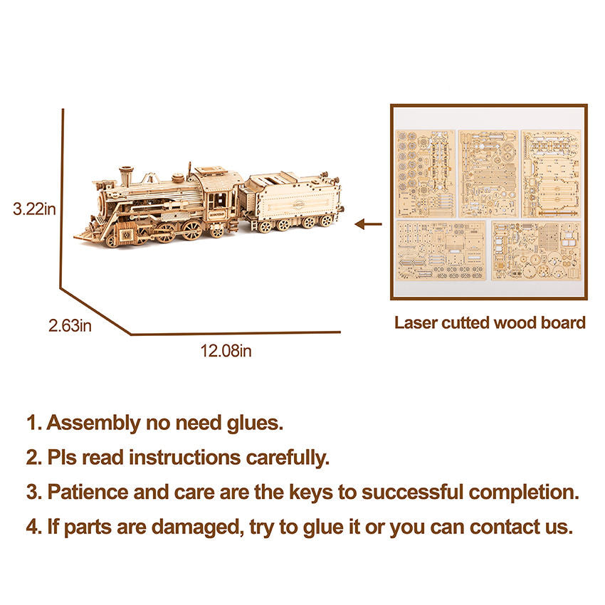 China Toy Factory Robotime Rokr MC501 Mechanical Train Model Wooden 3D Puzzles For Adults