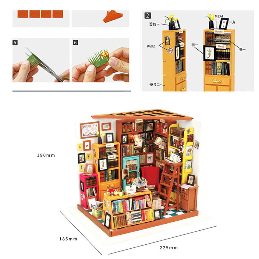 Robotime Rolife Handmade Assembled Craft DG102 Sam's Study Room 3D Puzzles Wooden DIY Miniature House