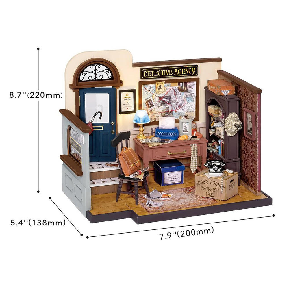 Robotime Rolife Contact Get 25% off 3D Wooden Puzzles DG157 Mose's Detective Agency DIY Miniature Doll House