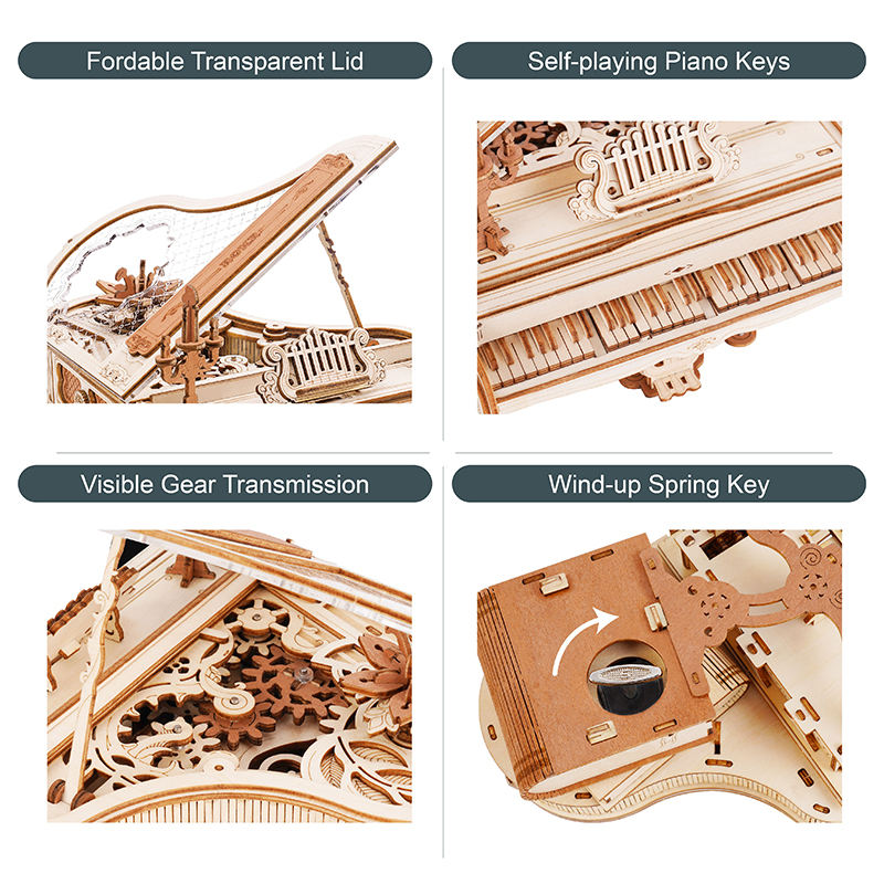 Robotime Rokr Tiktok Hot Selling Diy Toys AMK81 Magic Piano Mechanical Music Box Model Kit 3D Wooden Puzzles