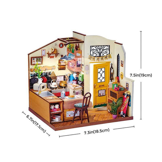 Robotime Rolife Handmade Puzzle Kit DG159 Cozy Kitchen 3D Diy Wooden Miniature Dollhouse