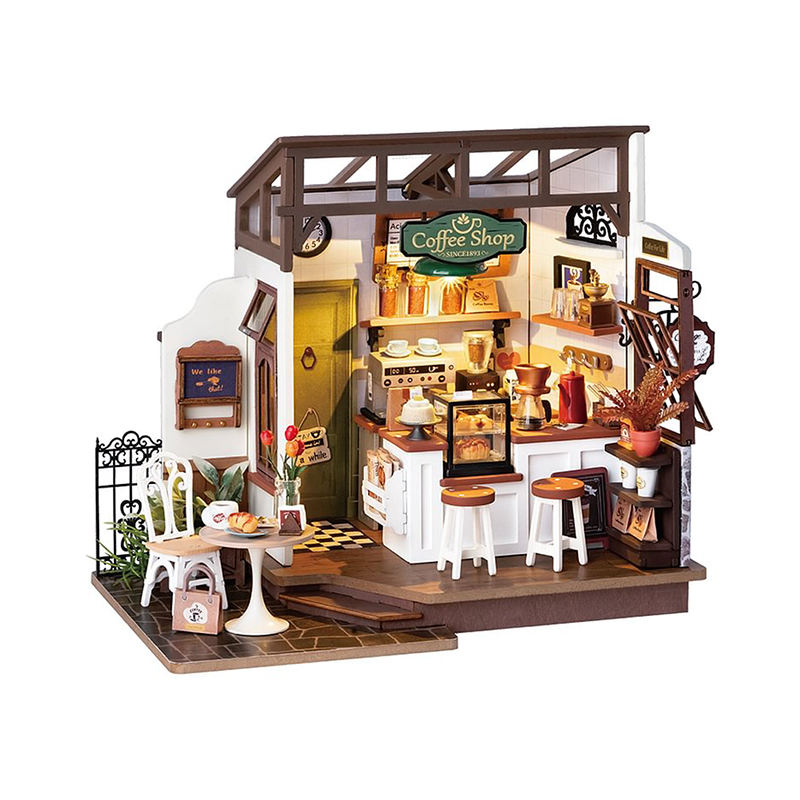 Robotime Rolife No.17 Café Miniature House Kit for Kids Adults DIY Dollhouse 3D Wooden Assembly Building Toys Home Decoration