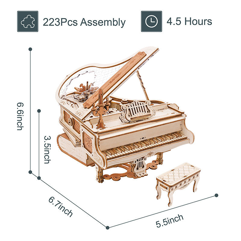 Robotime Rokr Tiktok Hot Selling Diy Toys AMK81 Magic Piano Mechanical Music Box Model Kit 3D Wooden Puzzles