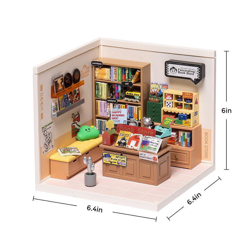 DW004 Robotime Rolife 3D Plastic Puzzle Fascinating Book Store Model Kit DIY Miniature Doll House