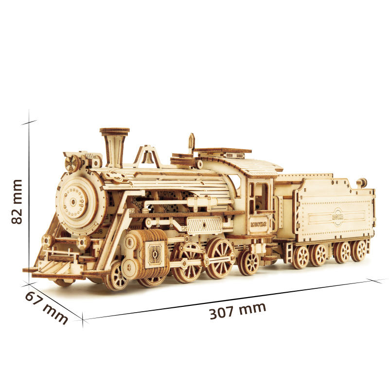 China Toy Factory Robotime Rokr MC501 Mechanical Train Model Wooden 3D Puzzles For Adults