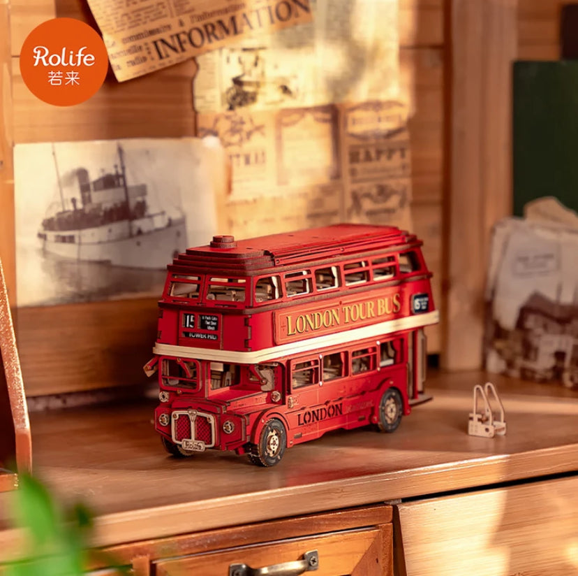 Robotime Rolife Wood Crafts DIY Assemble Toys TGM02 Wooden London Tour Bus Model Kit 3D Puzzles For Adults