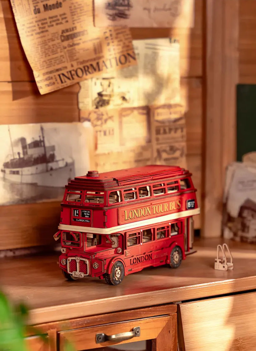 Robotime Rolife Wood Crafts DIY Assemble Toys TGM02 Wooden London Tour Bus Model Kit 3D Puzzles For Adults