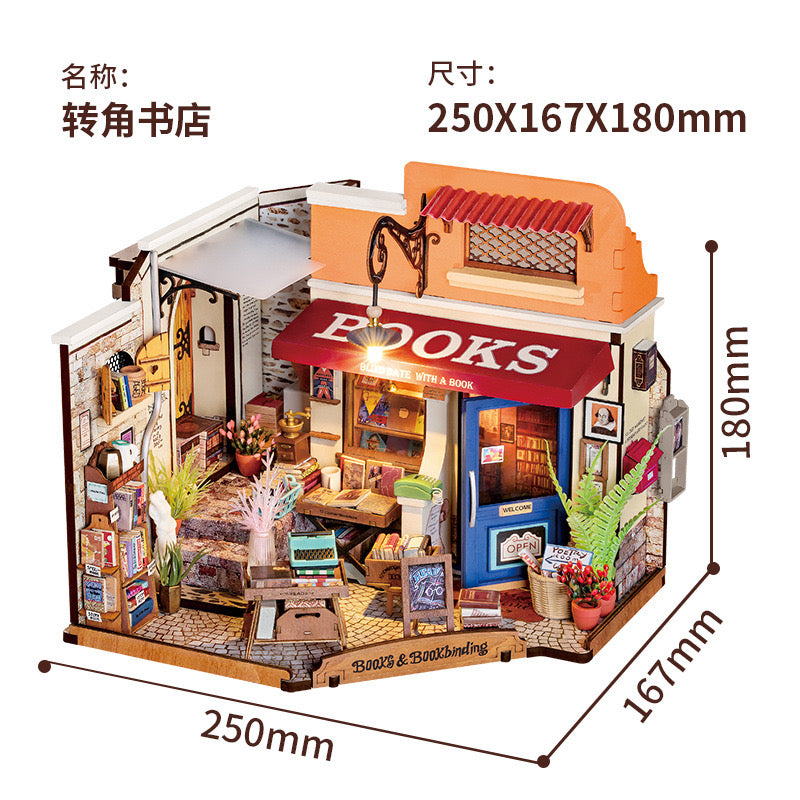 Robotime Rolife Educational Toys DIY Miniature House DG164 Corner Bookstore Model Kit Wooden 3D Puzzles