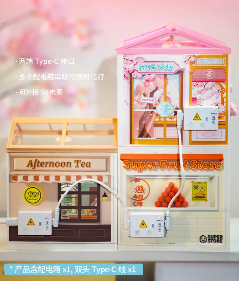 DWZ02 Sakura tea houese Robotime Rolife Plastic DIY Miniature House Kit Plastic Doll House Building Set Toy