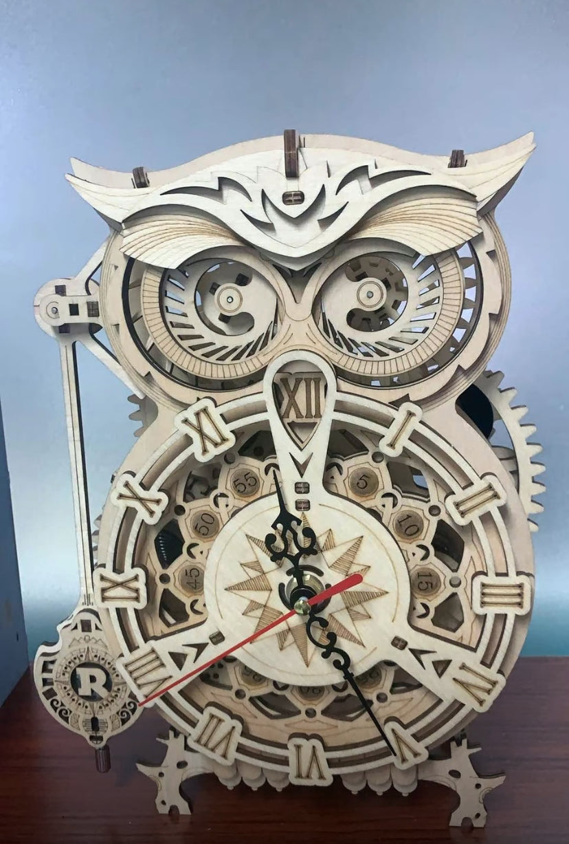 Robotime Rokr DIY Mechanical Owl Clock Model Kit Toys 3D Wooden Puzzles For Adults